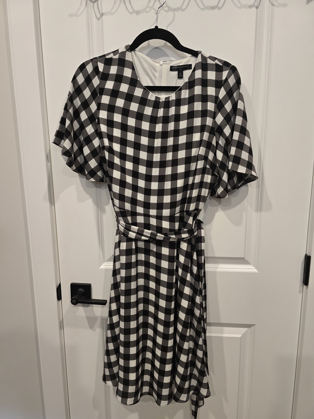 Banana Republic Factory Black and White Gingham Belted Dress